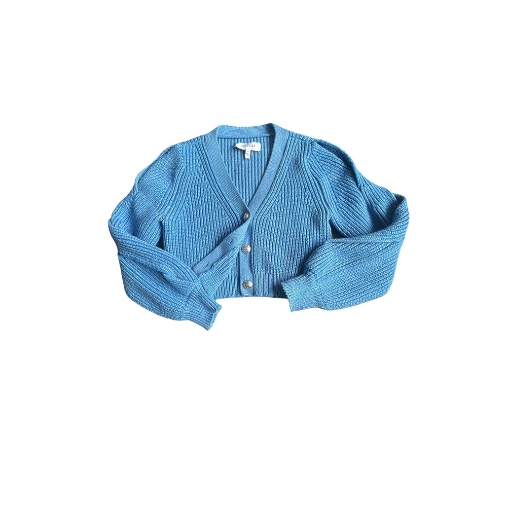 Derek Lam‎ 10 Crosby Blue Ribbed Cropped Cardigan Sweater Cutout Sleeve Medium - Picture 4 of 9